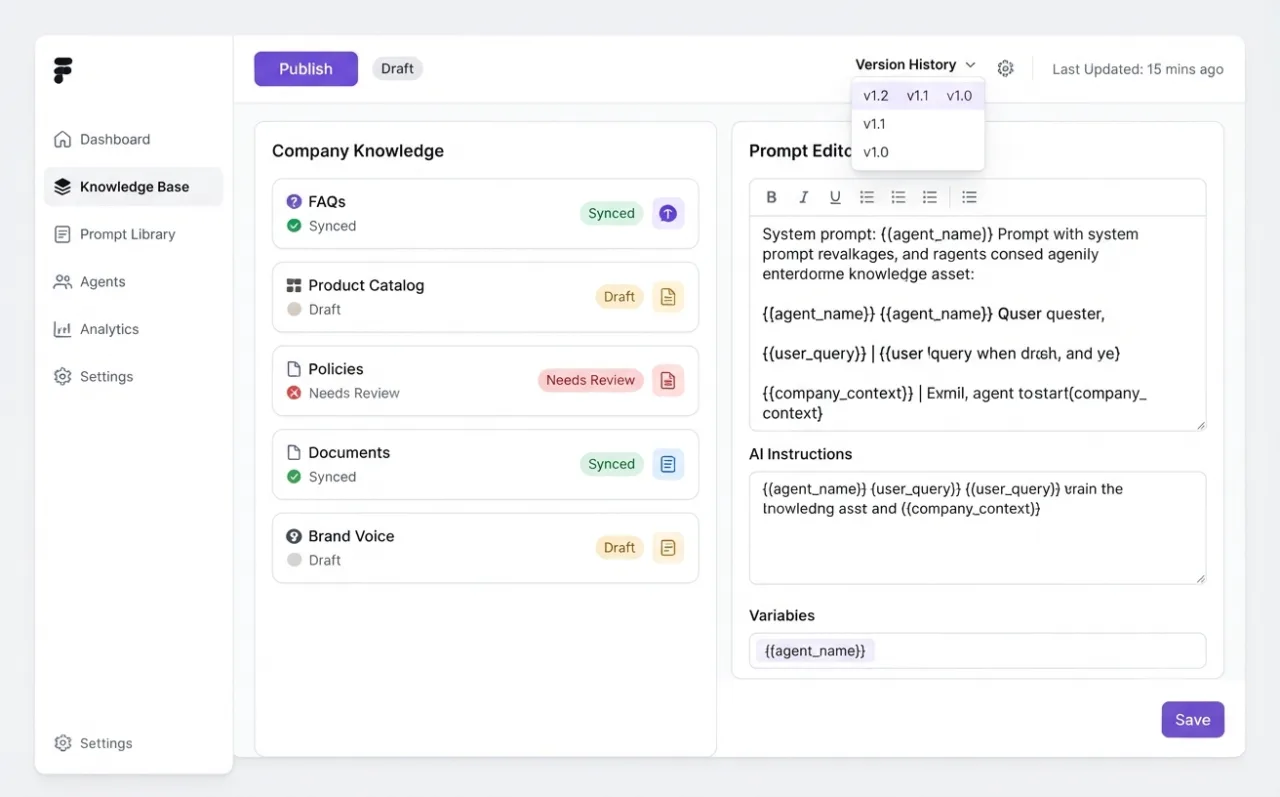 Company Brain: FAQ and prompt editor
